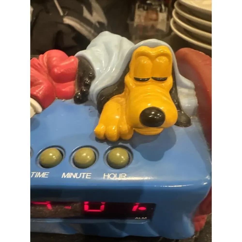 Vintage Disney Digital Alarm Clock Mickey Mouse Pluto Bed Westclox Model 36400